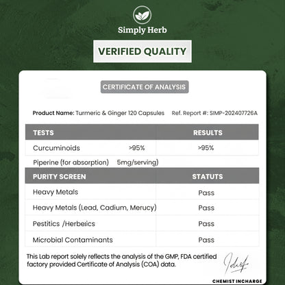 Simply Herb Turmeric and Ginger Capsules for Joint & Immune Support