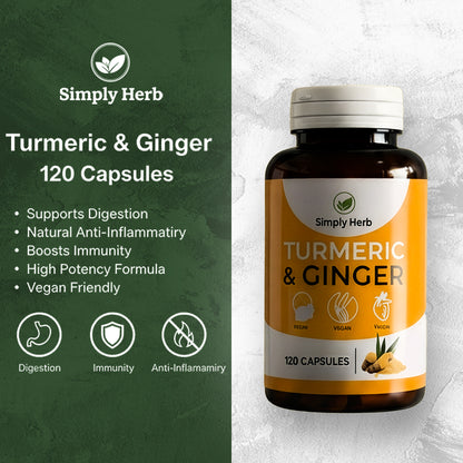 Simply Herb Turmeric and Ginger Capsules for Joint & Immune Support